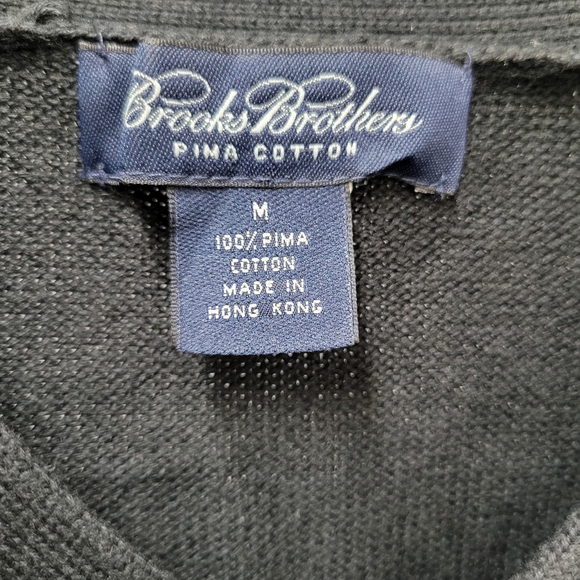 Brooks Brothers Men's Pima Cotton Vneck Long-Sleeves Pullover Black Sweater Med. - Picture 5 of 5